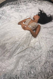 Sparkly Sequin Shiny Long V-Neck Wedding Dresses Charming Modest PZ272R95