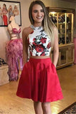 Two Pieces Red Floral Homecoming Dresses P97XCC4S