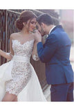 Unique Sheath Long Sleeve Sweetheart Tulle Lace Wedding Dresses, Beach Wedding Gowns STI15465