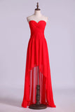 2024 High Low Sweetheart A Line Pleated Bodice Flowing Chiffon P7ZZMPPR