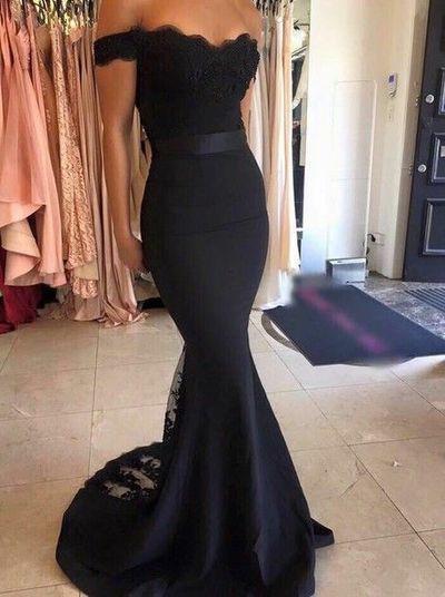 Black Long Prom Dresses Mermaid Off the Shoulder with Sash Prom Gowns Bridesmaid Dresses