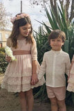 A Line Half Sleeves Pink Round Neck Flower Girl Dresses with Appliques, Baby Dresses STI15546