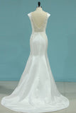 2024 New Bateau Wedding Dresses Mermaid Satin PPQ95LC3