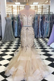 Elegant Sweetheart Tulle Beaded Long Mermaid Prom Dresses, Cheap Formal Dresses STI15207