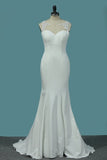 2024 Scoop Spandex Mermaid Wedding Dresses With Applique And PKCZL57C