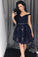 Black Off Shoulder Lace Appliques Short Homecoming Dresses