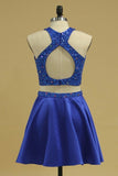 2024 Two-Piece Scoop A Line Satin With Beads Open Back P4L2NQ77