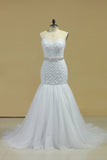 2024 Sweetheart Ruffled Bodice Mermaid Wedding Dress Tulle P7F8ZB48