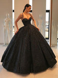 Spaghetti Straps Black Sweetheart Quinceanera Dresses, Ball Gown Sequins Prom Dresses STI15410