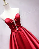 A Line Sweetheart Red Satin Lace Up Long Prom Dresses with Bowknot, Cheap Formal Dresses STI15035