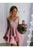 Simple Spaghetti Straps Short Homecoming Dress With Lace Satin PT5XK6CT