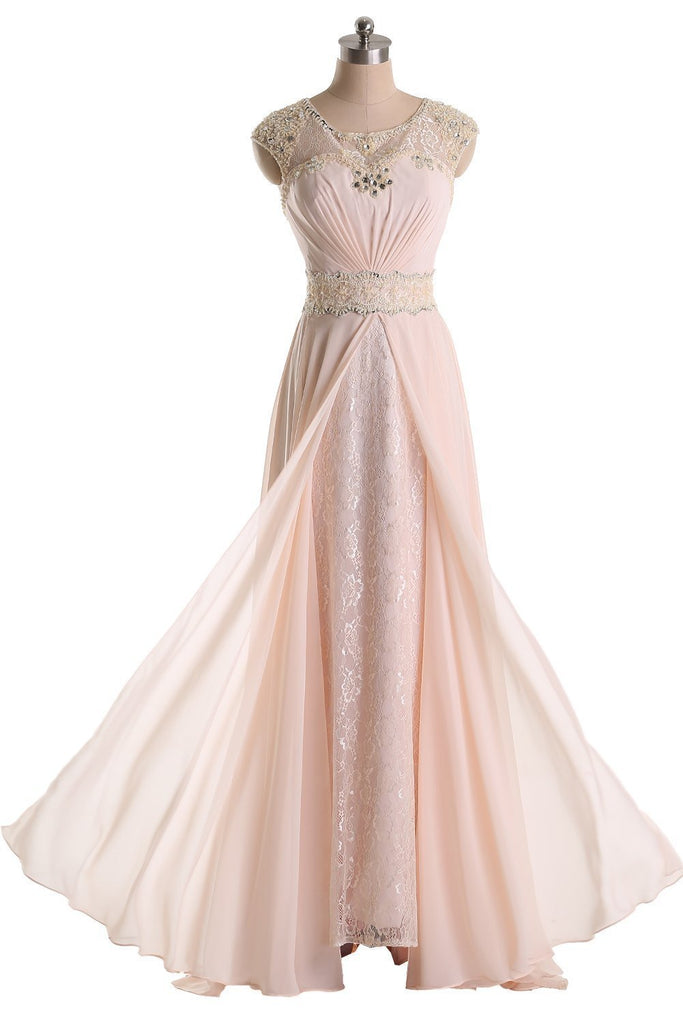 Long Prom Dresses Jewel Chiffon and Lace Bridesmaid Party