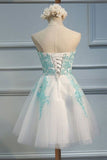 White Strapless Tulle Appliques Short Homecoming Dresses