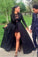 2022 New Style Vintage Long Sleeve Sexy Black A-Line Lace High Neck Prom Dresses
