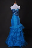 Cheap Prom Dresses Blue Sweetheart Floor Length Organza PD2KL8LT