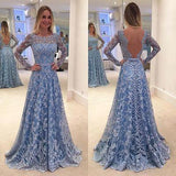 Lace Evening Dress Blue Prom Gowns Modest Prom Dresses For Teens
