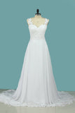 2024 A Line Straps Wedding Dresses Chiffon With Applique P3G85RYF