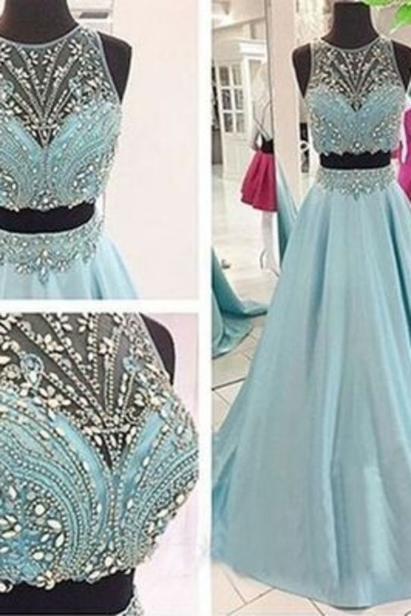 2022 Gorgeous Two Pieces Satin Prom Dresses With Beaded Bodice PGEJ4RT5
