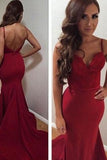 Red stylish lace mermaid long prom dresses graduation dresses cheap