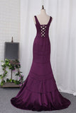 2024 New Arrival Straps Evening Dresses Mermaid Satin Sweep Train P3TAME96