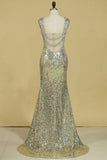 2024 Straps Prom Dresses Sheath With Beads Sequins PQZAG3TC
