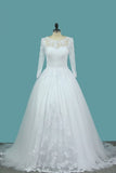2024 A Line Tulle Bateau 3/4 Length Sleeve Wedding Dresses With Applique PLL7J1TN