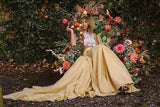 Chic Two Pieces Yellow Long Country Wedding Dresses With Lace, Cheap Prom Dresses STI15508