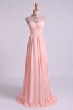 2024 High Neck Prom Dresses A-Line Chiffon With Beads And PEJ2J8YJ