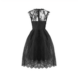 Vintage Scalloped-Edge Sleeveless Lace Black Party Prom Dresses with Appliques