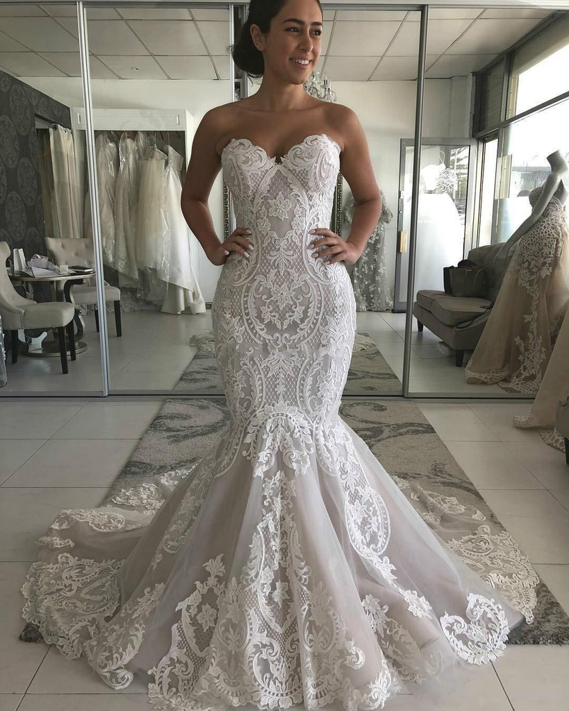 Buy Sexy Mermaid Ivory Lace Appliques Backless Wedding Dresses Wedding  Gowns Online – Cheappromproms