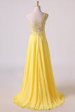 2024 Hot One Shoulder A Line Prom Dress Beaded Tulle And Chiffon Court PMRTMPBQ