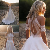 Sexy Lace Appliques High Neck Country Wedding Dresses, Beach Bridal Dresses STI15528