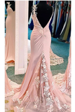 Mermaid V Neck Spaghetti Straps Long Prom Dresses Appliques Party Dress Chiffon And STIPFT7D7JQ