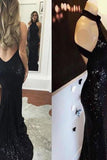 2024 Hot Sexy Sequins Mermaid Prom Dresses Halter Open Back P5HEY778