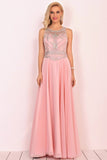 2024 Chiffon Scoop Prom Dresses A Line With Beads&Rhinestones Chiffon PLT761YX
