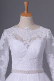 2024 3/4 Length Sleeve Bateau Wedding Dresses Tulle With Applique Court P81MABB3