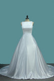 2024 A Line Scoop Satin Wedding Dresses With Pocket PGHZC2EH