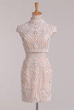 2024 Two-Piece High Neck Homecoming Dresses Sheath Lace PSFP23KG