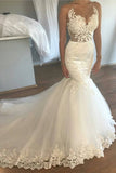 2024 Sexy Mermaid/Trumpet Wedding Dresses Scoop Tulle With P9HY4Z7Q
