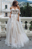 Princess A Line Off the Shoulder Sweetheart Beach Wedding Dresses with Appliques STI15585