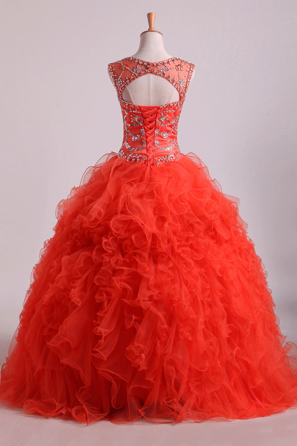 2024 Scoop Quinceanera Dresses Tulle Ball Gown Floor Length PDHRN1TY