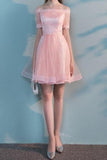 2024 A Line Boat Neck Tulle With Applique Homecoming Dresses P1366R69