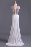 2024 Scoop Column Prom Dresses Beaded Bodice Spandex & Tulle Sweep PJ3XYQD1