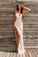 Sheath Ivory And Pink Long Spaghetti Straps Backless Side Slit Prom Dresses