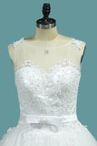 2024 Wedding Dress A-Line Scoop Tulle With Applique And Sash P8XA11NP