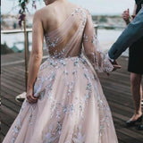 Long Sleeve One Shoulder Sparkly Prom Dress Long Evening Dress, Long Prom Dresses STI15245
