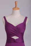 2024 Grape Prom Dresses Straps Open Back Spandex With Ruffles Sweep PLXE2DCE