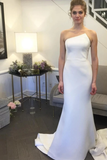 Simple Strapless Mermaid Wedding Dresses Elegant Ivory Sweep Train Wedding STIPNRE33JG
