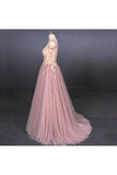 V Neck Sleeveless Tulle Prom Dress With Appliques A Line Tulle P3S14Q15