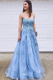 Tulle Spaghetti Straps Long Prom Dress Evening Dress With Applique PB3KQ86P